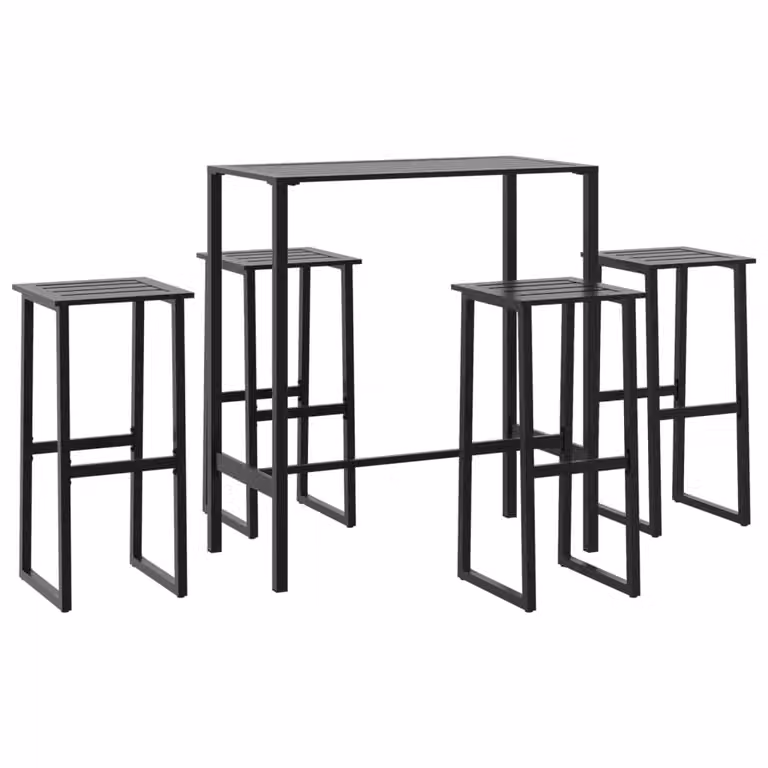 Set Bar da Giardino 5pz Nero in Acciaio Verniciato a Polvere