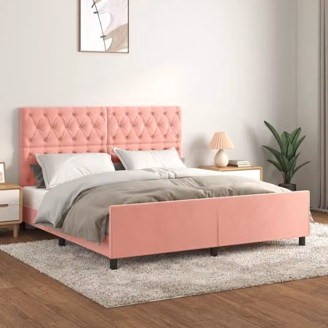 Giroletto con Testiera-Struttura Letto con testiera Rosa 160x200 cm in Velluto 908355