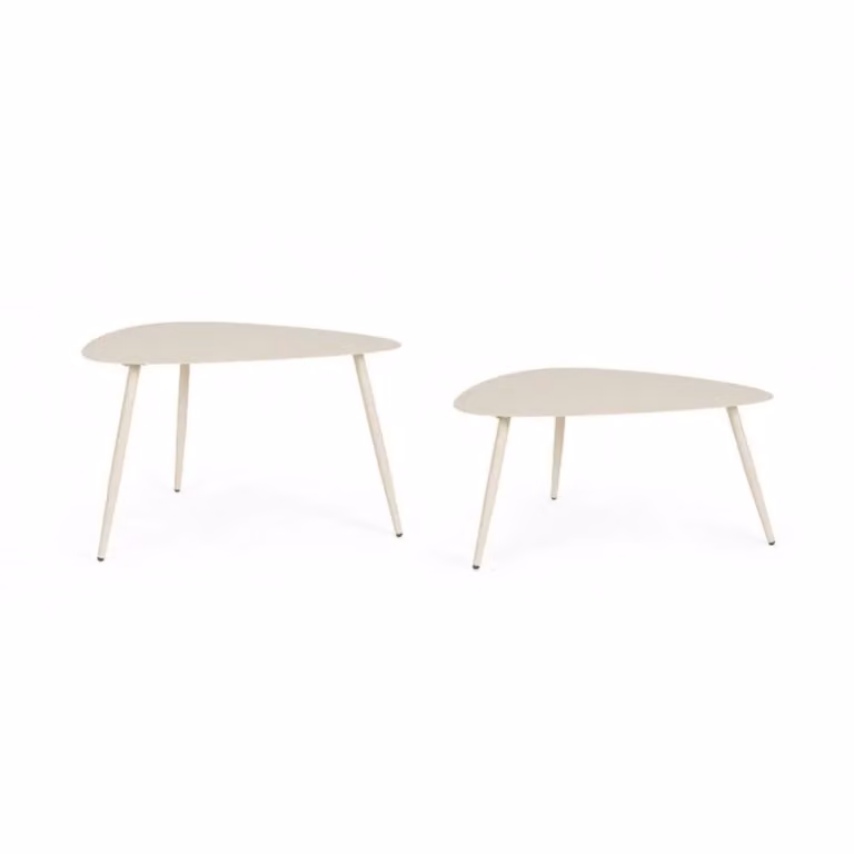 Set di 2 tavolini YVONNE in acciaio beige