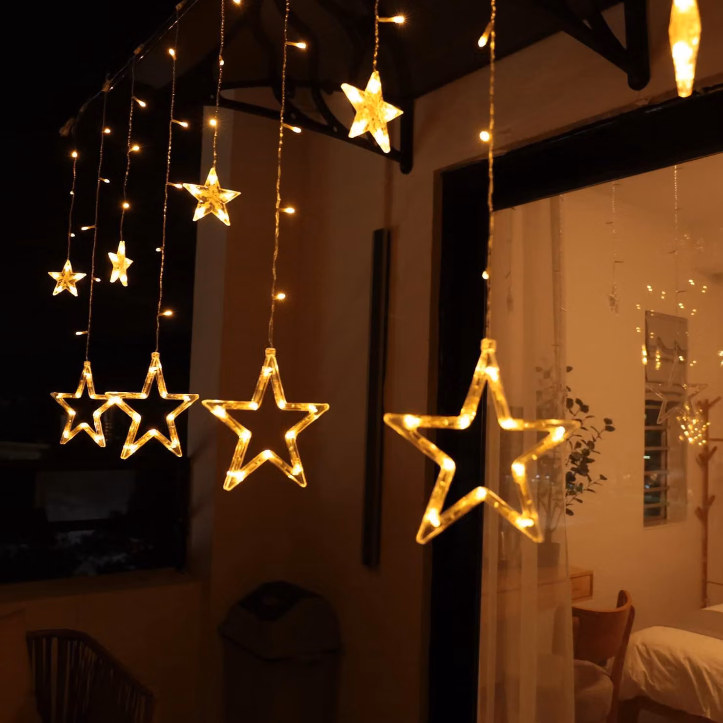 Tenda luminosa a forma di stelle a LED, con 12 stelle, 138 LED, 8 modalità, luce bianco caldo