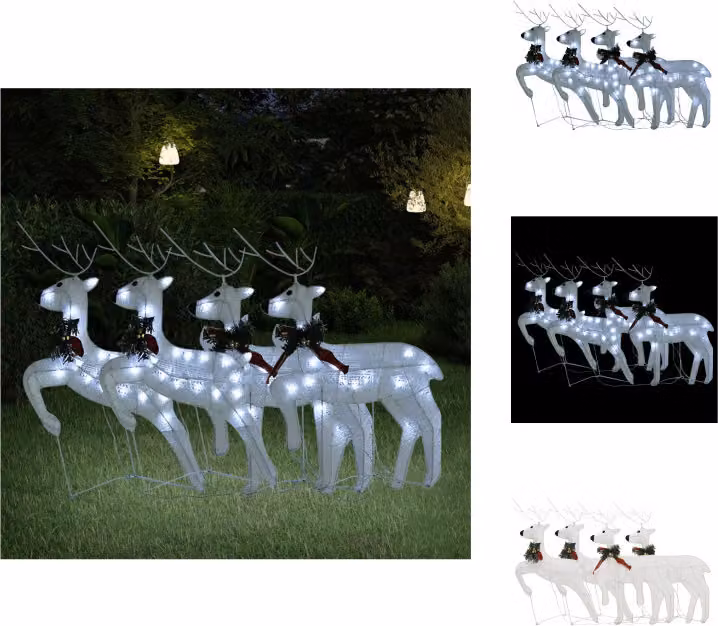 vidaXL LED Renna 4 pz. Bianco 80 LED - Luci di Natale