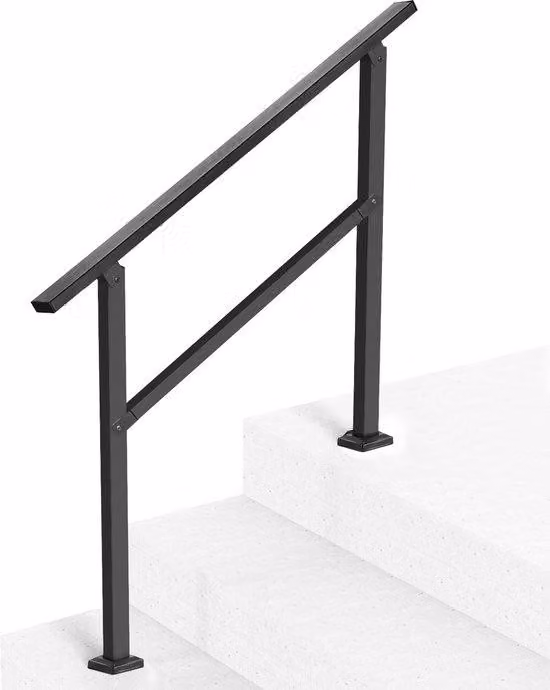 Scala a pioli in plastica, 103 cm - Tubi quadrati neri - Realizzata Acciaio al carbonio resistente - Adatta per 2-3 gradini - Ideale per anziani