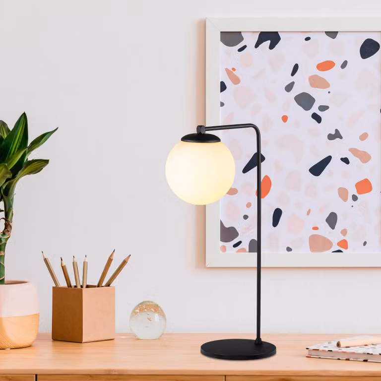 Opviq, lampada da tavolo moderna, colore nero, corpo in metallo, attacco E27, altezza 55 cm