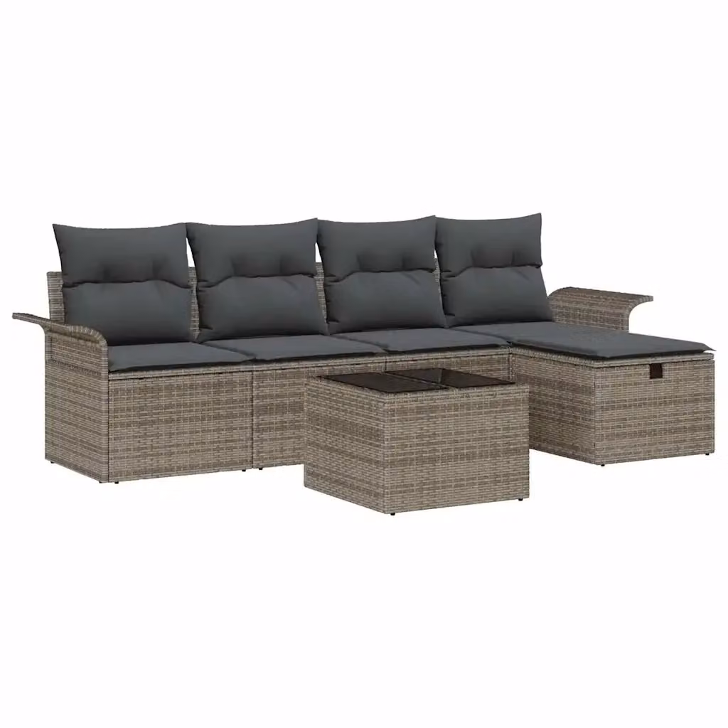 Set Divano da Giardino vidaXL 6 pz Grigio con Cuscini e Tavolino in Polyrattan e Acciaio – 2