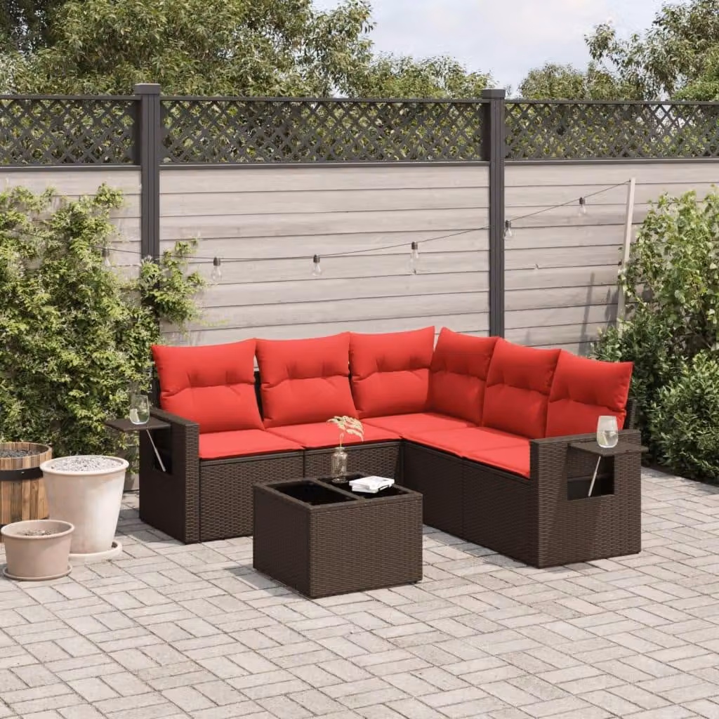 Maison Exclusive - Set di 6 divani da giardino con cuscini, marrone, polyrattan