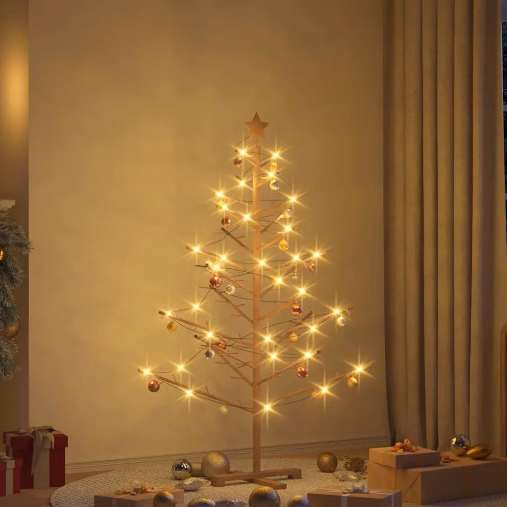 vidaXL Albero di Natale in legno con supporto Marrone 150 cm