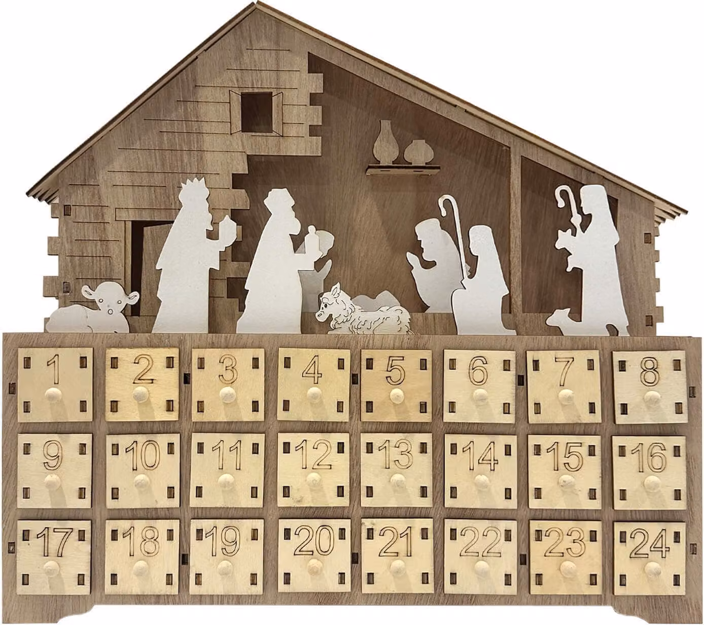 Rebecca Mobili Calendario dell'Avvento marrone a forma di casa con 24 cassetti e luci