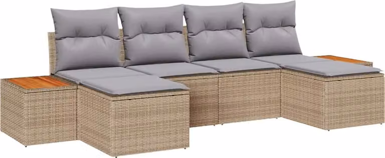 Set Divano da Giardino con cuscino 6 pcs Beige polyrattan