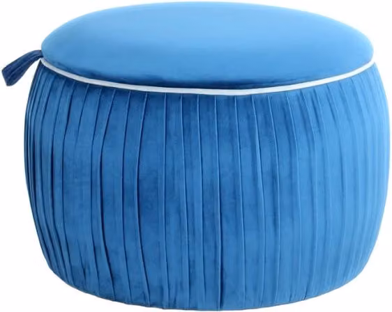 Pouf contenitore rotondo Adoree in velluto blu
