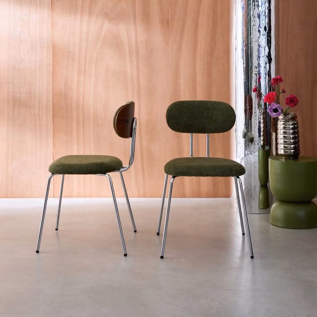 Set di 2 sedie Sweeek in legno tinto noce con tessuto idrorepellente verde kaki per cucina e sala da pranzo – 2