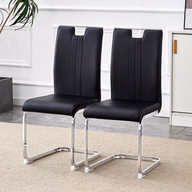 Set di 2 sedie da pranzo Minimal in similpelle nera con design moderno e base a sbalzo