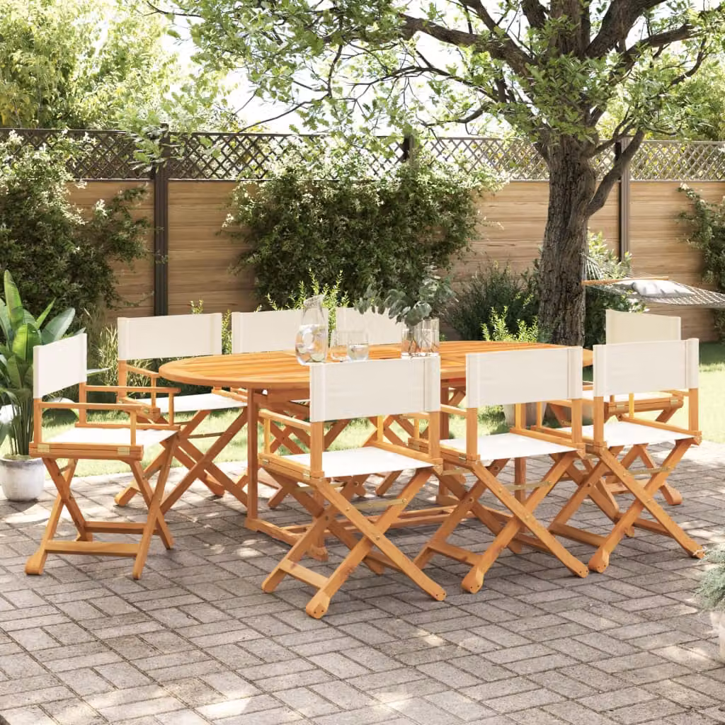 Set di 8 sedie pieghevoli da giardino vidaXL in legno di acacia oliato e tessuto beige con protezione UV