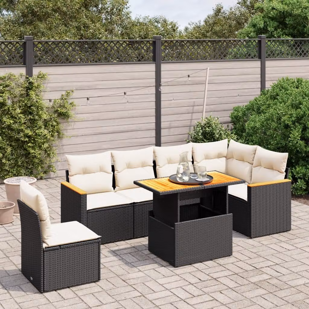 Maison Exclusive - Set Divani da Giardino con Cuscini 7pz Nero Polyrattan