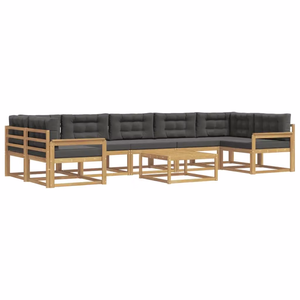 Set di divani da esterno a L con tavolo da caffè vidaXL, composto da 6 pezzi in legno di acacia trattato, colori bianco e antracite – 2