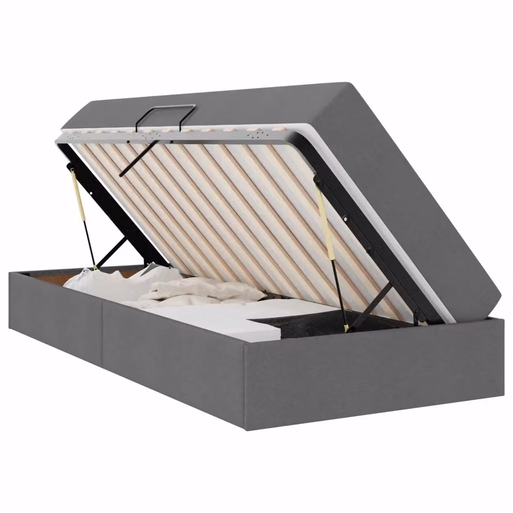 Letto con contenitore e materasso vidaXL moderno in tessuto Grigio e Nero L/P/H: 200 x 90 x 43,5 cm – 2