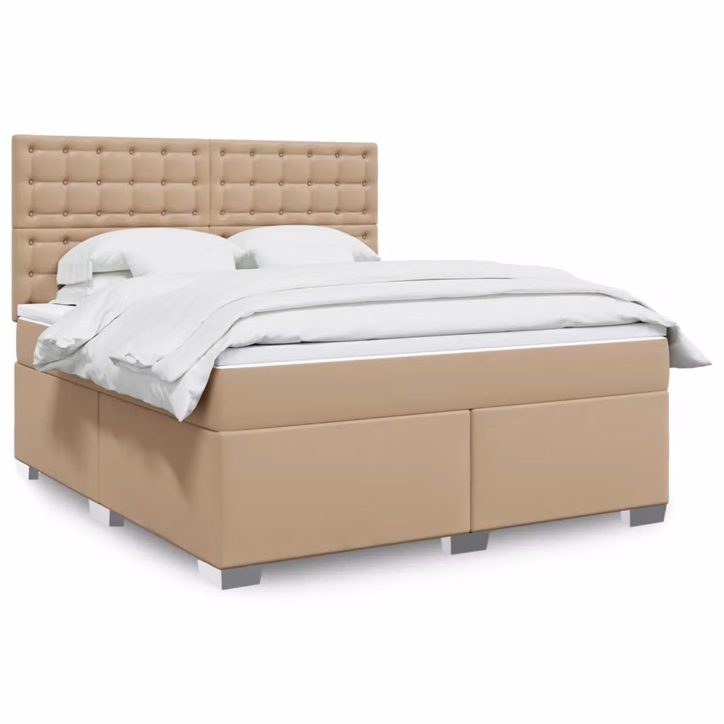 vidaXL Giroletto a Molle con Materasso in Similpelle Beige e Bianco, L/P/H: 180 x 200 cm