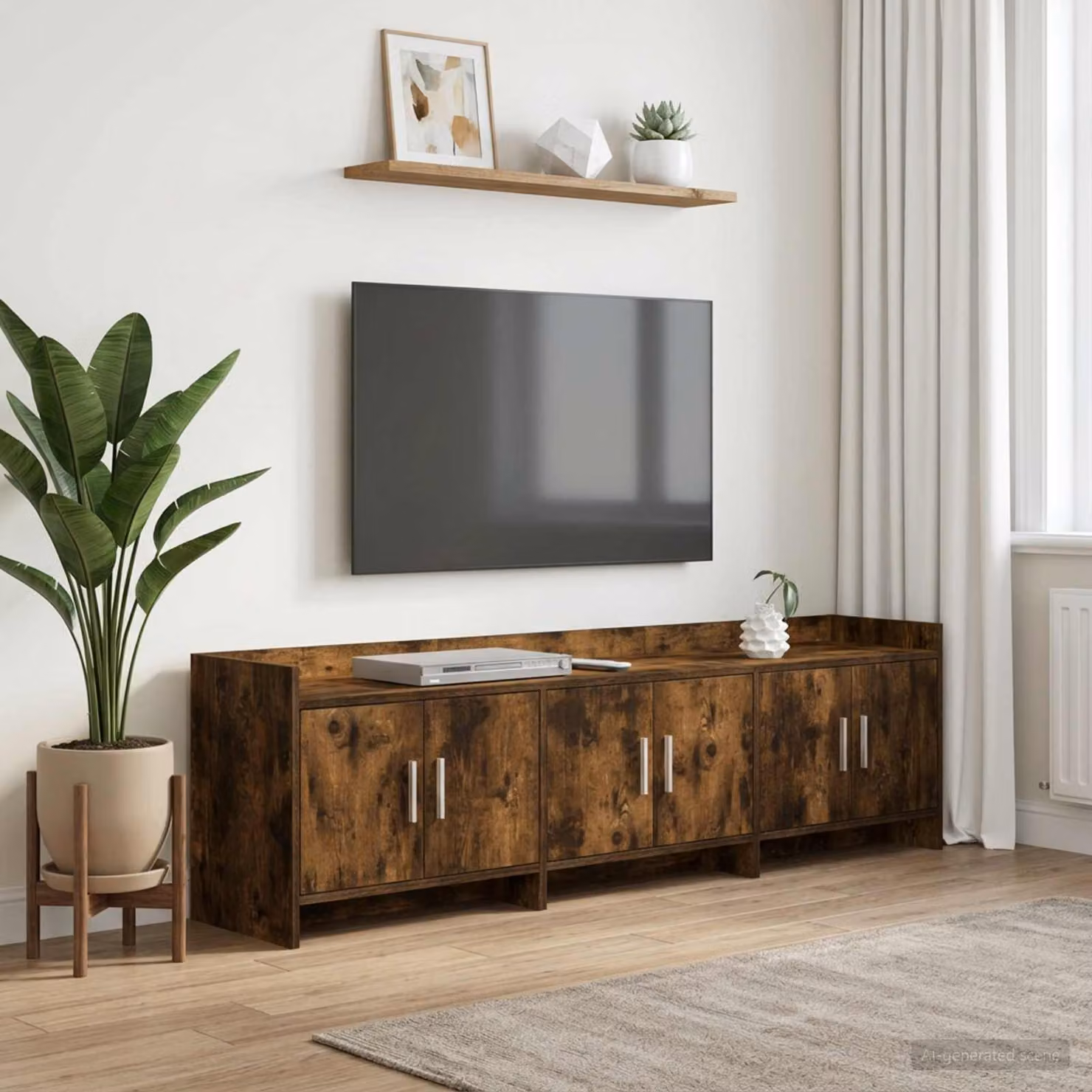 Mobile TV vidaXL moderno in legno ingegnerizzato e metallo, colore rovere fumo, L: 168 cm, P: 33 cm, H: 47 cm