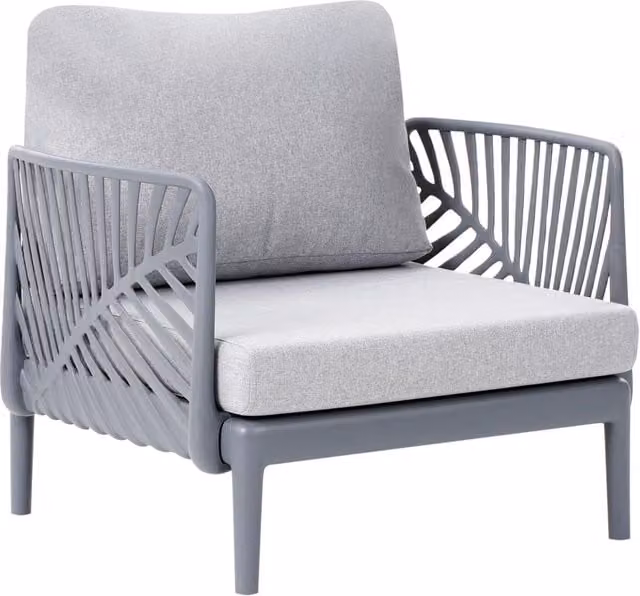Poltrona da giardino Beliani grigia in plastica con cuscini in stile moderno L: 68 cm, P: 68 cm, H: 78 cm