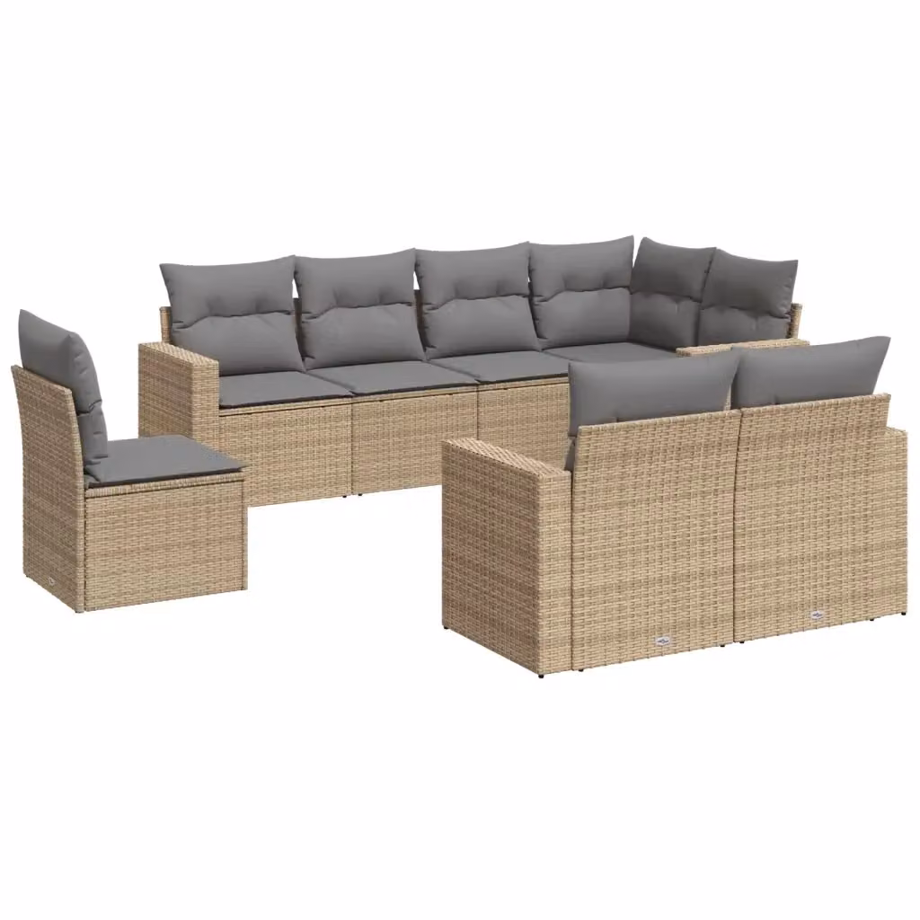 vidaXL Set Divano da Giardino a L 8 pz con Cuscini Beige e Grigio in Polyrattan e Metallo – 2
