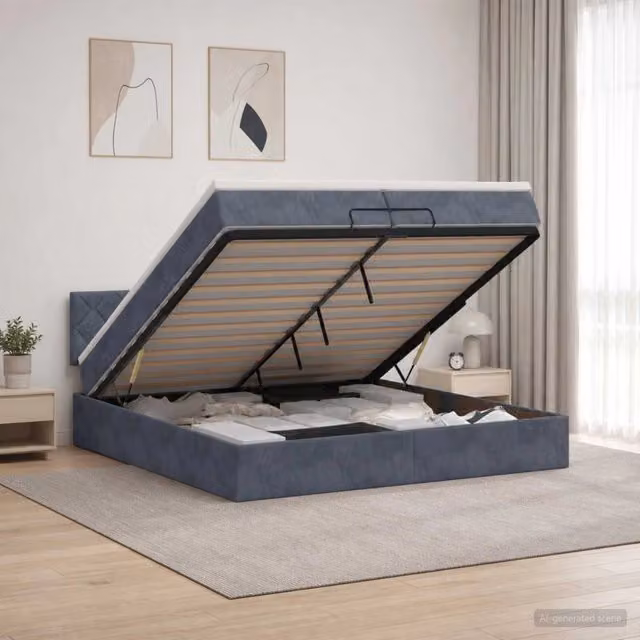 Letto ottomano moderno vidaXL in velluto grigio e bianco con contenitore a sollevamento L/P/H: 203 x 200 x 88 cm