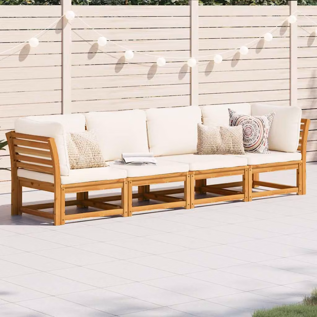 Set Salotto da Giardino vidaXL in Legno di Acacia con Cuscini Imbottiti, Moderno, Marrone, Beige o Bianco