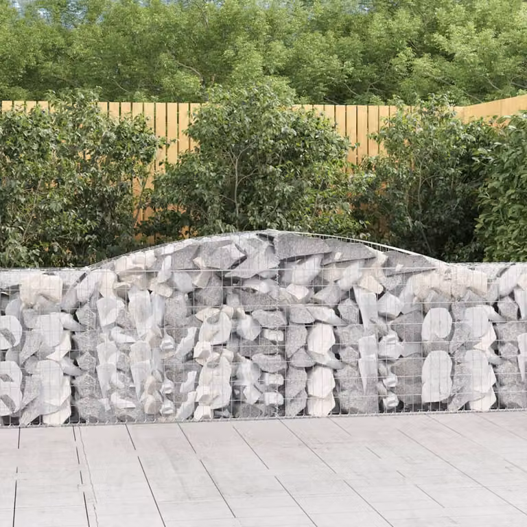 Set di 9 Cesti Gabbioni ad Arco vidaXL in Acciaio Zincato Grigio, L: 400 cm, P: 30 cm, H: 100-120 cm