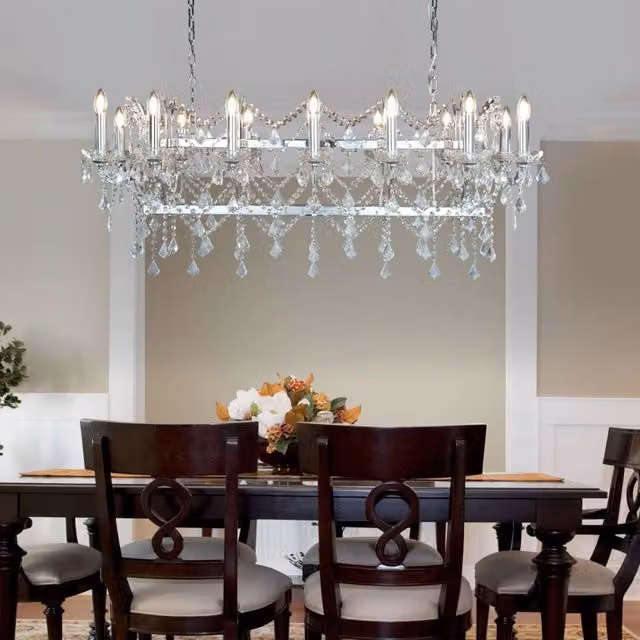 Lampadario Sospeso Classico SEARCHLIGHT in Acciaio Cromo e Cristallo Trasparente con 14 Luci E14