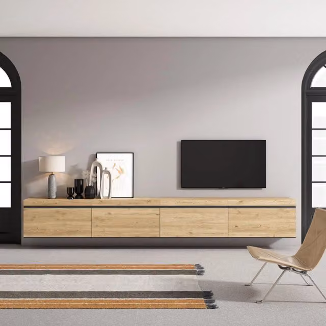 Mobile TV Soggiorno, 320x35x45cm, TV di grande formato, da appendere, colore Rovere RF3630