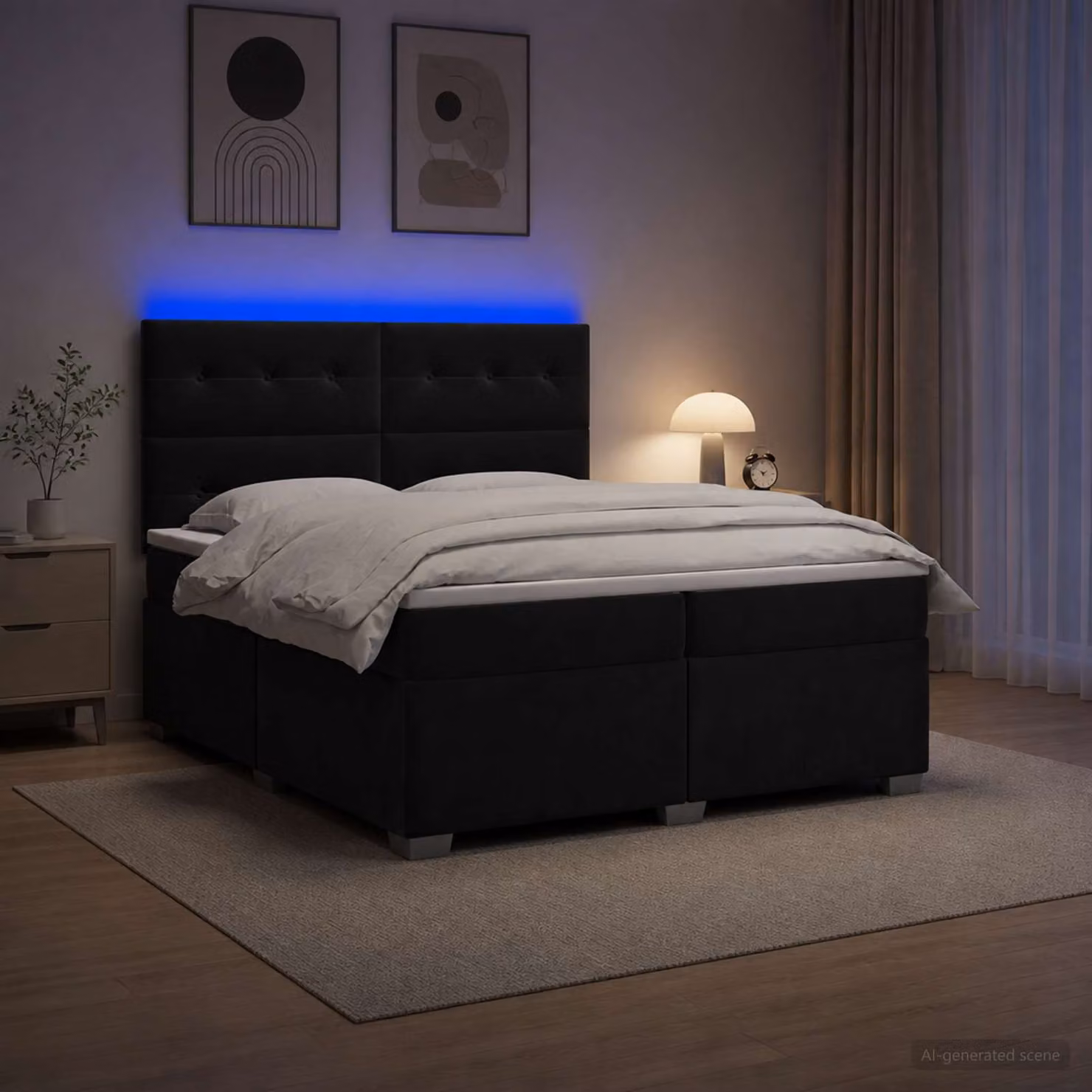 Letto box spring vidaXL con materasso ibrido in velluto nero L/P: 200 x 200 cm
