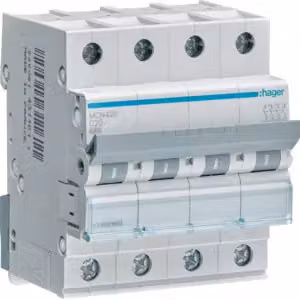 Interruttore automatico 4 poli, 6 kA, curva C, 20 A, 4 moduli