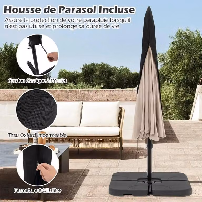 Ombrellone da esterno a cantilever, con struttura inclinabile, telo beige