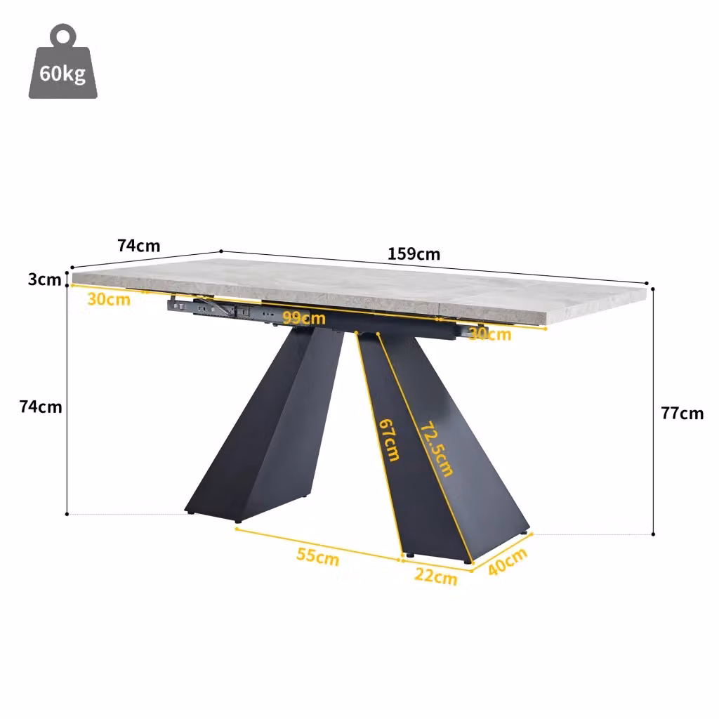 Tavolo allungabile MIVRAY con piano in MDF effetto marmo e gambe in metallo, disponibile nei colori bianco, nero e grigio, L: 99-159 cm, P: 74 cm, H: 77 cm – 2