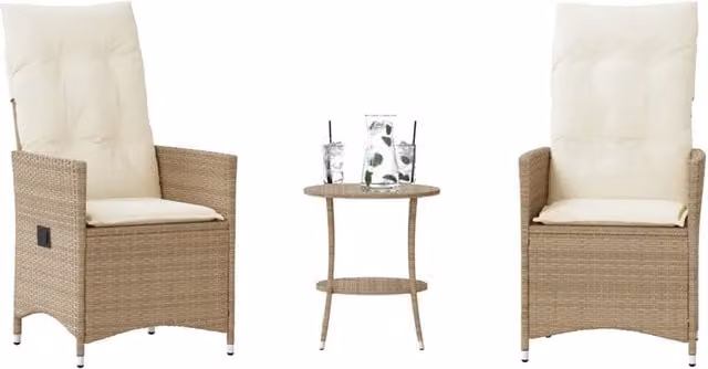 Set da Bistrò 3 pz con Cuscini Beige in Polyrattan 365655