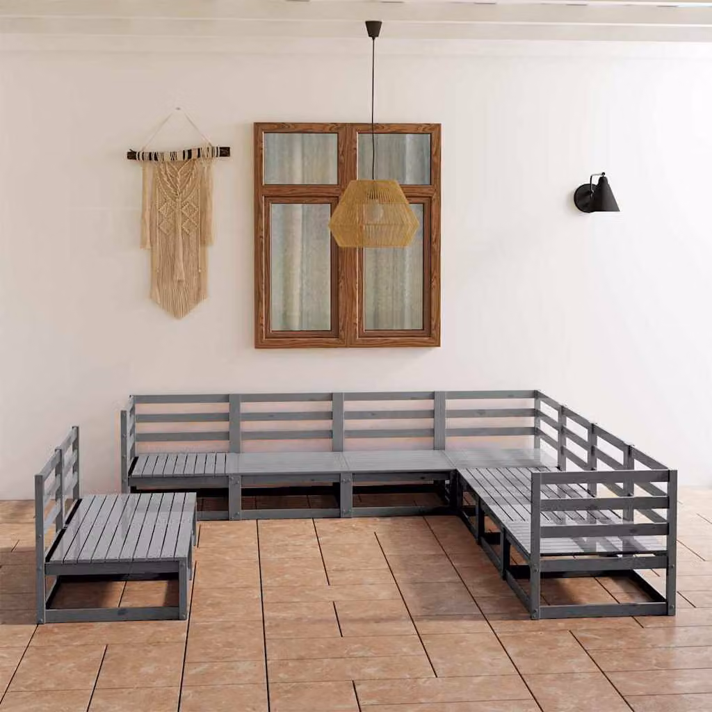 vidaXL Set Divani da Giardino 9 pz in Legno di Pino Massello Grigio