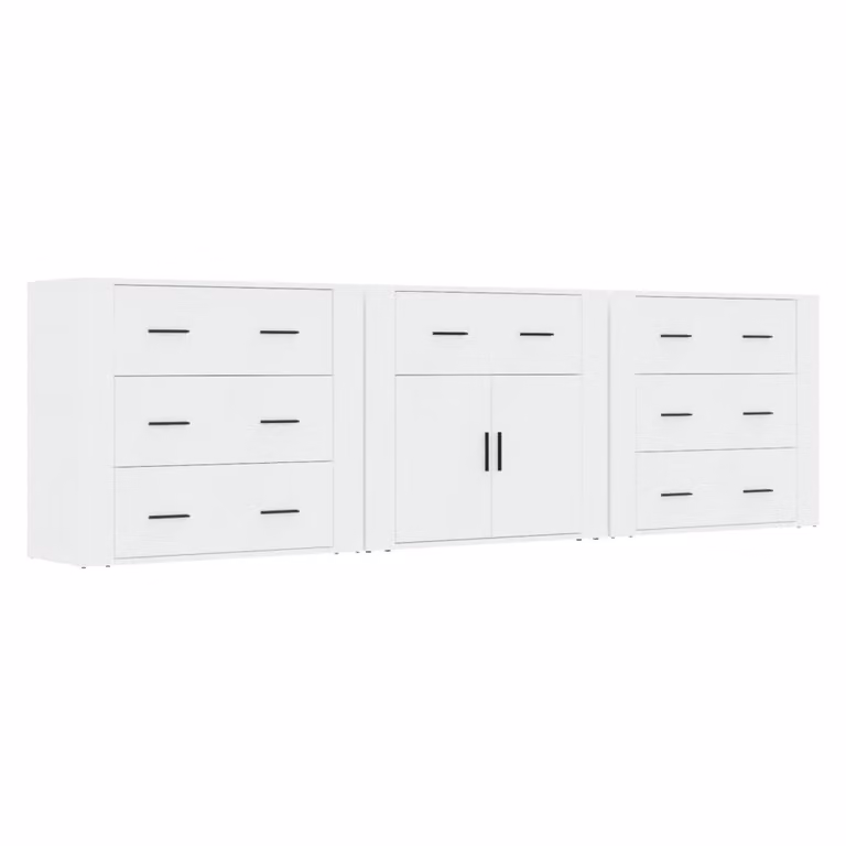 Credenze 3 pz Bianco in Legno Multistrato