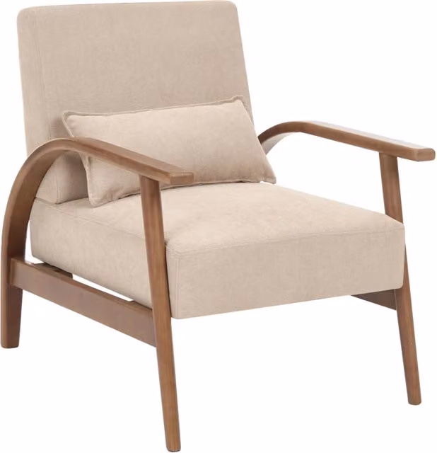 Poltrona classica retrò in tessuto con braccioli e cuscino Gambe in legno di gomma beige Retro Classico Soggiorno Tradizionale