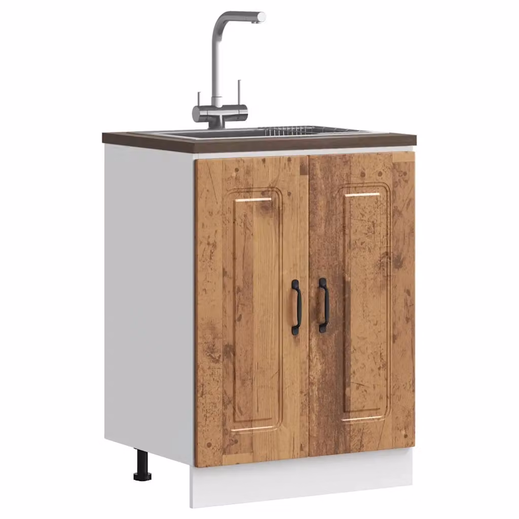 Mobile base lavello Kalmar per cucina in legno vecchio marrone L: 60 cm, P: 46 cm, H: 81,5 cm – 2
