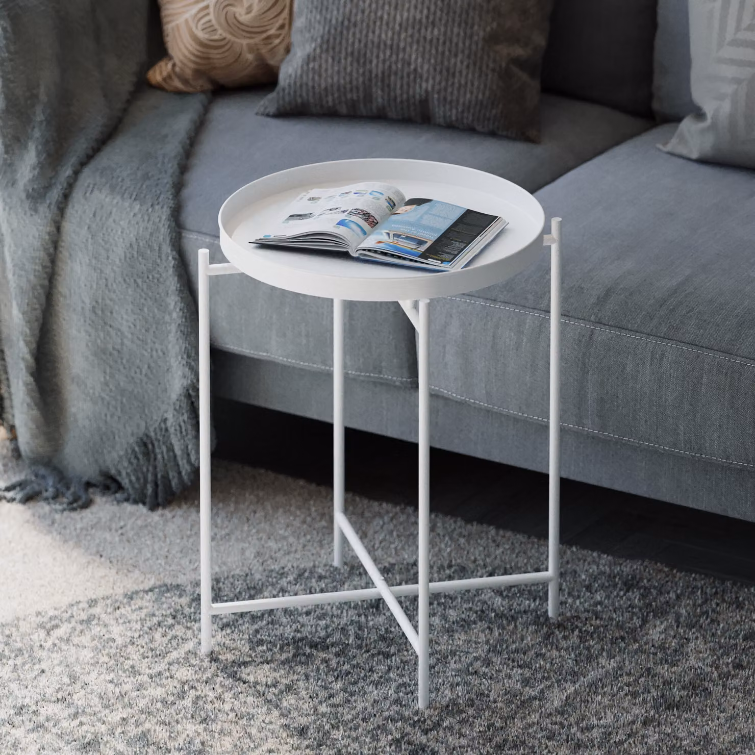 Skye Decor, Shb-007-B, tavolino, 100 % METALLO, bianco, 46 x 46 x 56 cm
