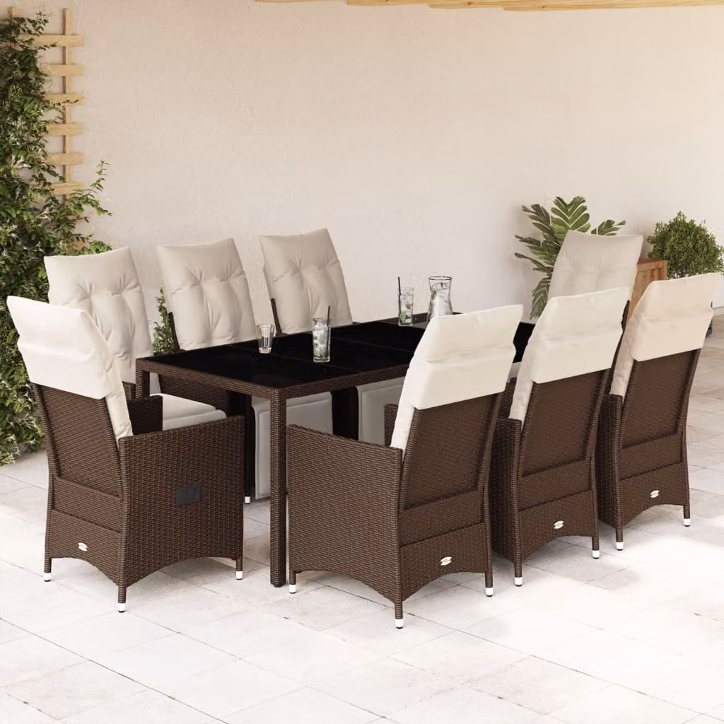 Maison Exclusive - Set Bistrò da Giardino 9 pz con Cuscini in Polyrattan Marrone