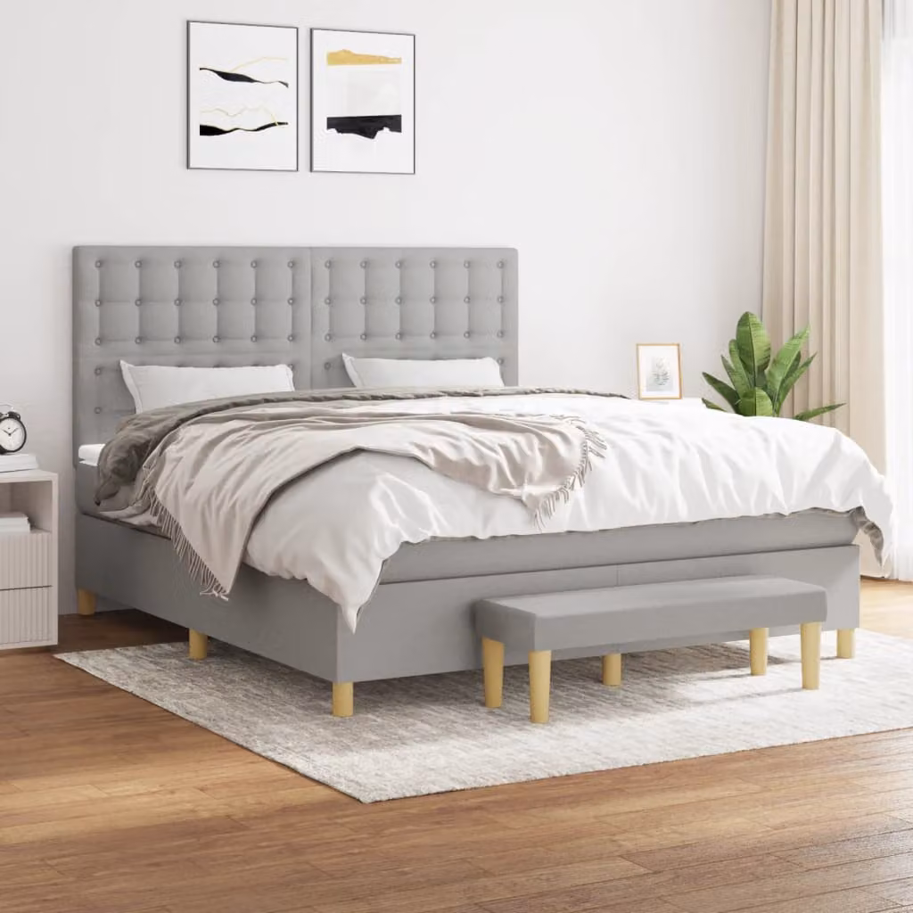 vidaXL Giroletto a Molle Ibrido con Materasso in Tessuto Grigio e Bianco L/P/H: 160 x 200 x 128 cm – 1