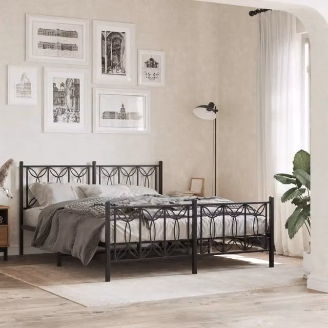Letto con testiera e pediera in metallo nero vidaXL L/P: 150 x 200 cm – 1