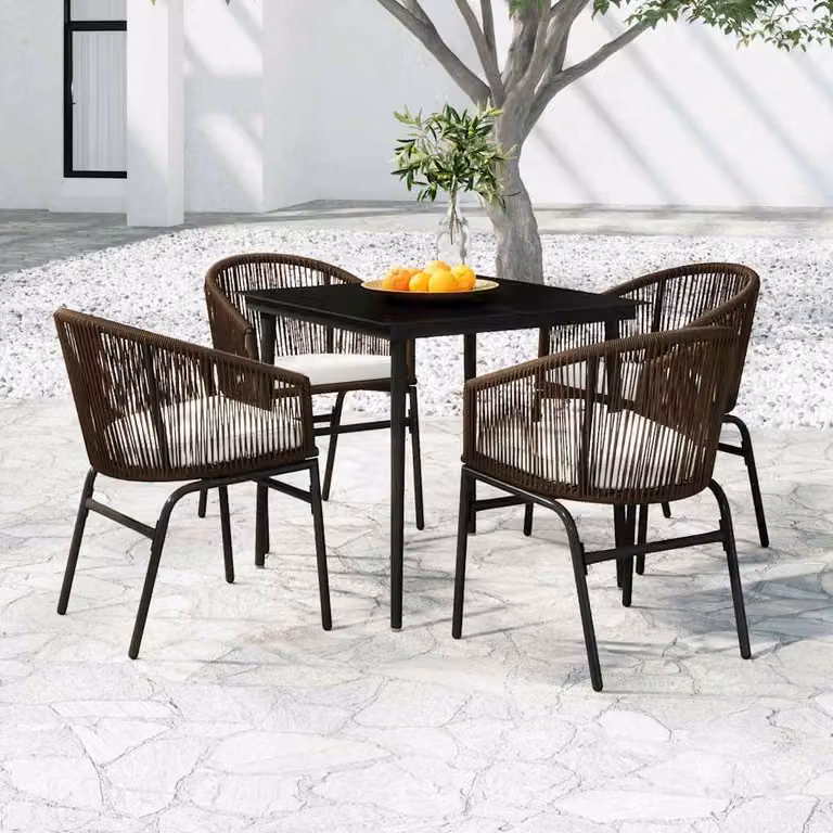 Set da pranzo da giardino moderno vidaXL in 5 pezzi con tavolo in vetro e sedie in metallo marrone