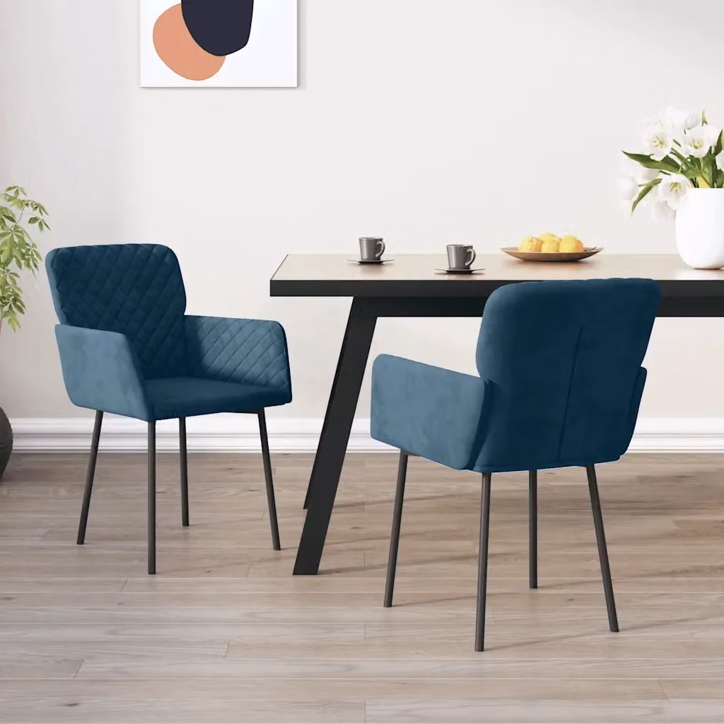 Set di 2 sedie da pranzo e cucina in velluto blu con braccioli e struttura in metallo – 2