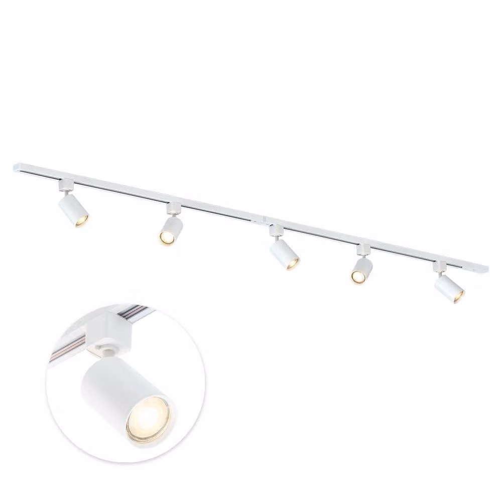 Qub Focus III - Sistema di binari LED - Bianco - Monofase - 200 cm - 5 faretti GU10 - Forma a I