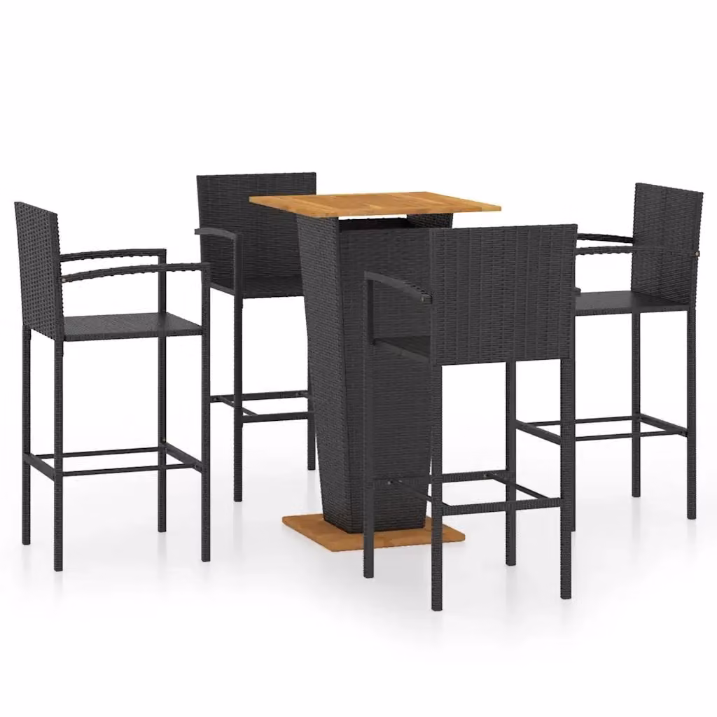 Set Bar da Giardino vidaXL in Polyrattan e Legno di Acacia Nero, 5 Pezzi – 2
