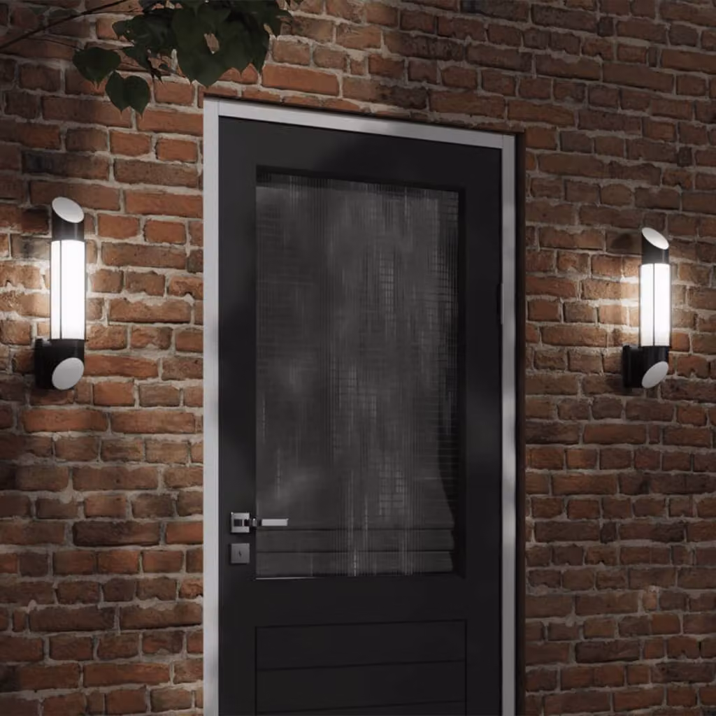 Set di 2 applique da esterno vidaXL nere in acciaio inossidabile con montaggio a parete e illuminazione up/down per giardino