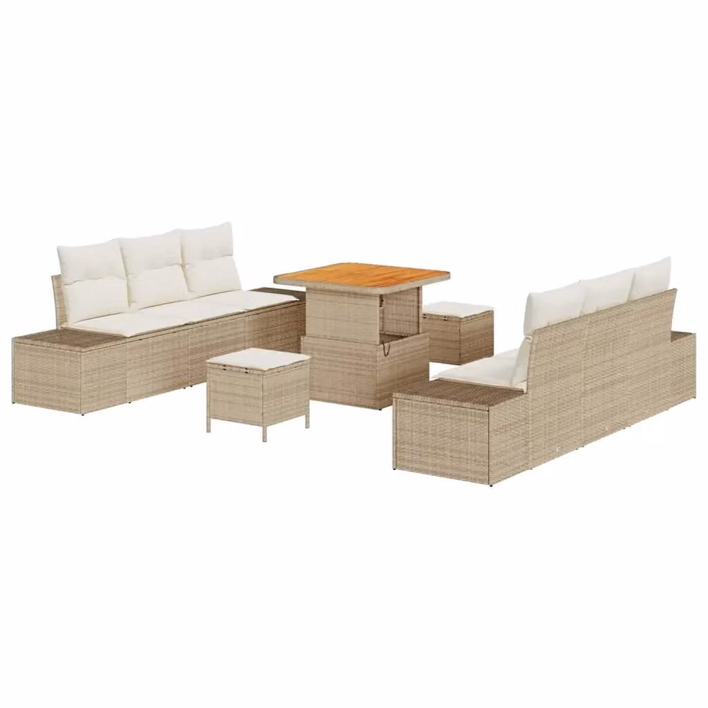 Set Divano da Giardino Moderno vidaXL in Polyrattan Beige con Cuscini e Tavolino da 9 Pezzi – 2