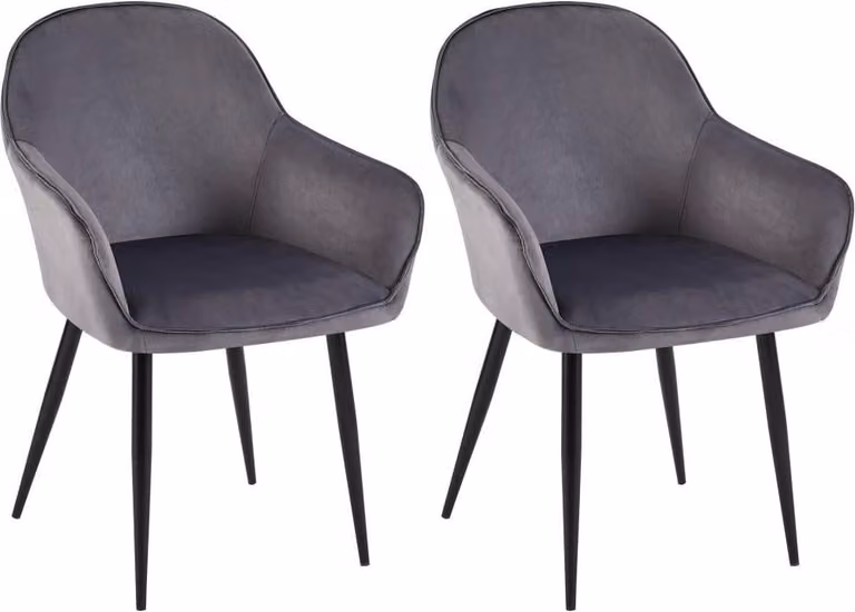 set di 2 sedie da pranzo in velluto - comfort trapuntato - struttura in metallo | colore: grigio scuro