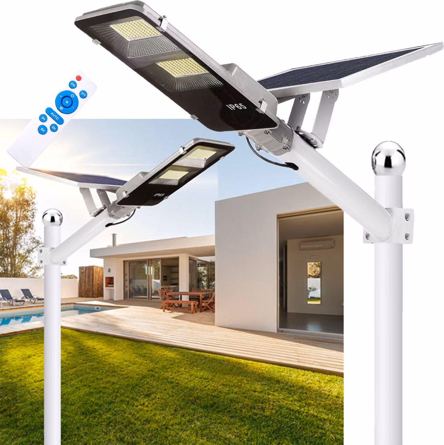 Lampione solare a 233 LED da 20 W, lampada solare da esterno IP65 con sensore di movimento, lampione con sensore crepuscolare e all'alba per giardini, strade e garage