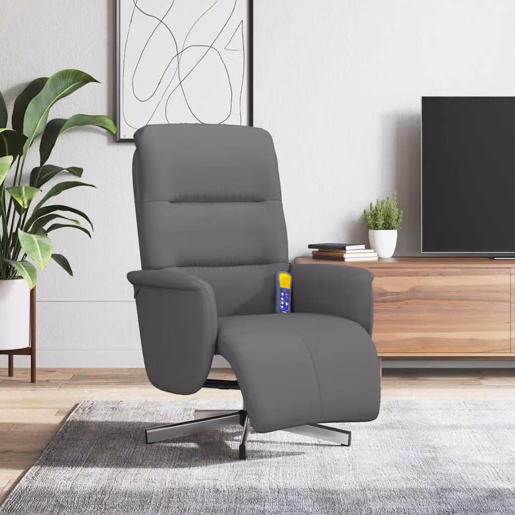 vidaXL Poltrona Reclinabile Relax con Poggiapiedi e Rotazione 360 Gradi, Grigio, Tessuto e Finta Pelle